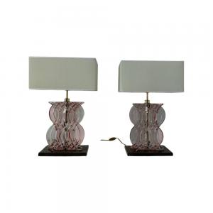 Pair of Art Deco Style Pink Murano Glass Table Lamps 